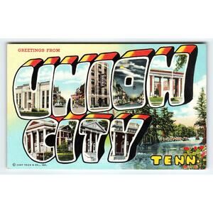 Vintage Greetings from Union City Tennessee Chrome Large Letter Postcard 1950's